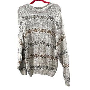 Vintage Claiborne Chunky Crewneck Sweater L Men Stripe Southwestern Beige Tan